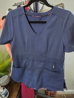 Vera Bradley Navy V-Neck Scrub Tunic with Patch Pockets